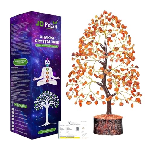 Image of JD FRESH Certified Red Carnelian Crystal Tree for Motivation /Creativity /Confidence /Natural Gemstone Healing Tree for Positive Energy /Courage /Success /300 Beads Stone Bonsai Feng Shui Home Decor Gift