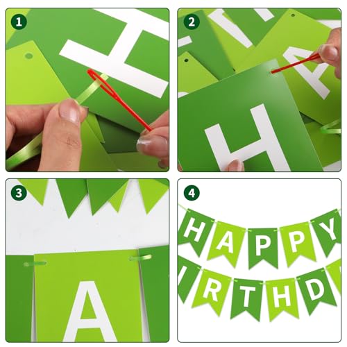 Image of Green Happy Birthday Banner Hanging Sign Circle Dot Triangle Bunting