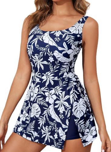 Image of Aleumdr One Piece Swimdress Swimsuit for Women Tummy Control Split Swim Dress Skirt Bathing Suit with Pockets