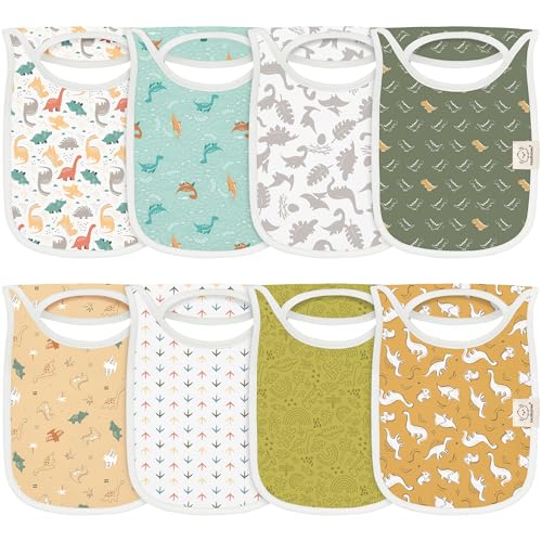 Image of 8-Pack Baby Bibs for Boys, Girls - Pullover Bibs for Drooling Teething Baby Girl & Boy Toddler, Newborn, Soft & Absorbent, Cute Colors, Large Torso Coverage Keep Infant Clean & Dry (Mesozoic)