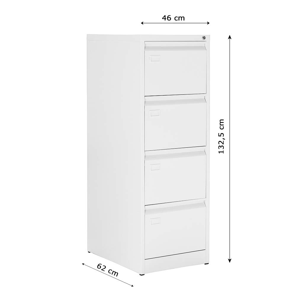 OFITURIA ® Archivador Metálico Tipo Bisley Organizativo De Oficina Blanco Con 4 Cajones para Carpetas DIN A4 Y Folio, Documentos Con Llave, 132 X 46 X 62 (1 Unidad, Blanco 4 Cajones)