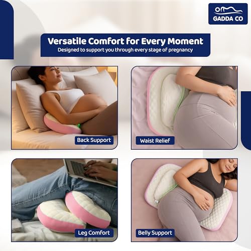 Image of GADDA CO Maternity Pillow for Pregnant Women | Adjustable Dual Pregnancy Wedge Pillow for Belly & Back Support | Butterfly Design Pillow with Hypoallergenic Pure Cotton Cover | Travel Friendly | Pink
