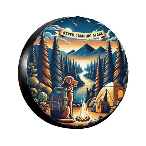 Dog Never Camping Alone Spare Tire Cover Wheel Covers Universal Fit for Rv Trailers SUV Camper Tire Protector Waterproof Dust-Proof 15in