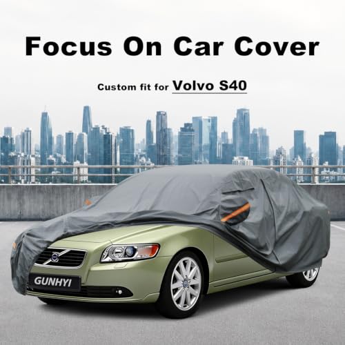 Image of GUNHYI Premium Car Cover Custom Fit Volvo S40, 16 Layers Heavy Duty Car Cover Waterproof All Weather with Zipper Door for Sun Rain Snow Dust Uv Protection