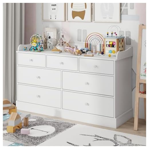 Vabches Kids Dresser Cabinet with 7 Drawers, Changing Table for Nursery, White Chest of Drawers, Baby Dresser, Kids Bedroom Furniture, Nightstand for Child’s Room, White