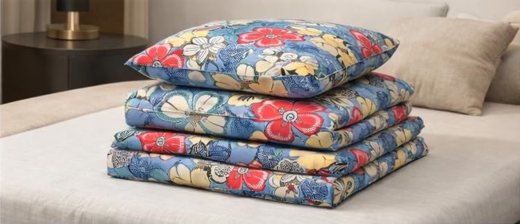 Image of 210 TC Glace Cotton Floral Soft & Stylish 5 PC Bedding Set - 1 Queen Bedsheet + 2 Pillow Covers + 2 Quilted Cushion Covers with Fillers
