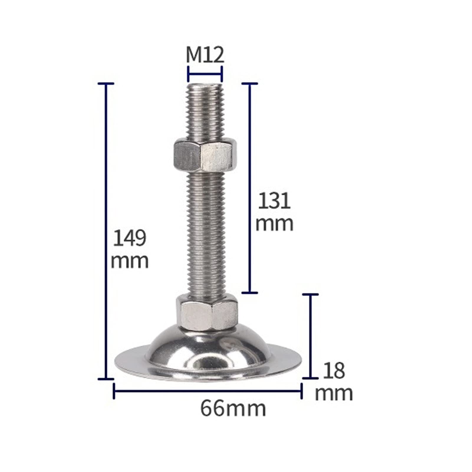 Patas de Muebles 4 Patas niveladoras for Muebles, Rosca M12 Ajustable, de Acero Inoxidable, antigolpes, con protección Deslizante for Patas de gabinete, sofá y Mesa.(D66*m12*100mm)