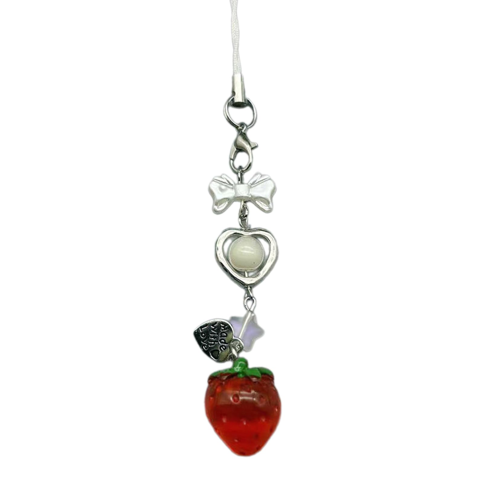 YUOIUX Strawberry Bag Pendant Bowknot Phone Charm Stylish Key Pendant Sweet Phone Pendant Suitable for Phone Keychain Bag