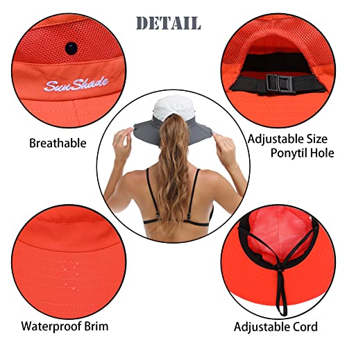 Image of Womens Summer Sun Hat Beach Hat Wide Brim Outdoor UV Protection Hat Foldable Cool Mesh Ponytail Bucket Hat