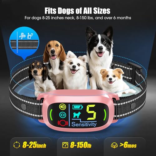 Image of Smart AI Bark Collar for Large Medium Small Dogs, Anti Barking Device with 5 Training Modes, Exclusive Forced Bark-Stopping, Rechargeable IP67 Waterproof Bark Collar with 5 Sensitivity (Pink)
