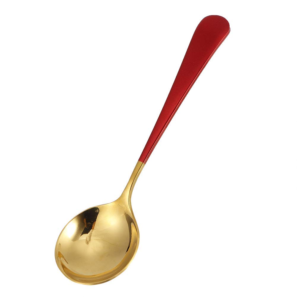 5Pcs Soup Spoons, Round Stainless Steel Teaspoons Small Coffee Spoons 6.3 x 1.7inch(Red)