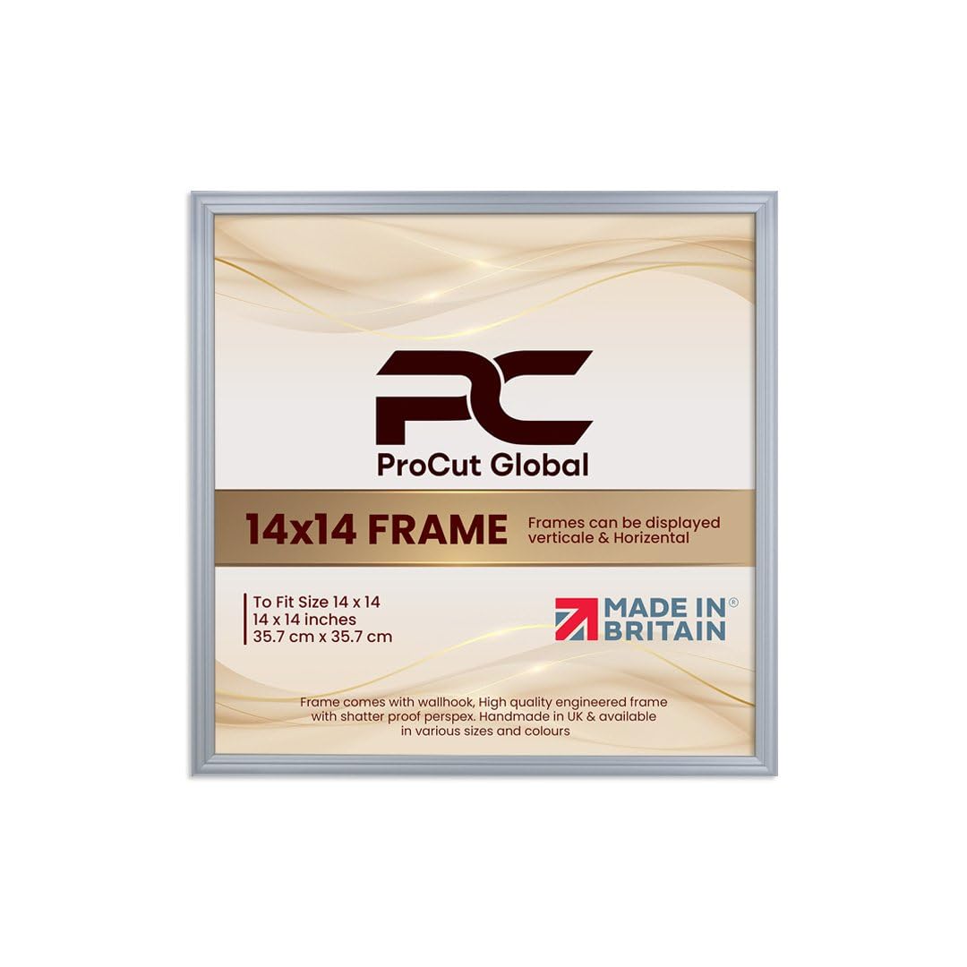 Procut Global 14X14 Silver Picture Frames - Classic Wooden Photo Frame with Shatterproof Perspex for Wall or Tabletop - Perfect for Posters, Certificates & Prints - Sizes & Colors Available