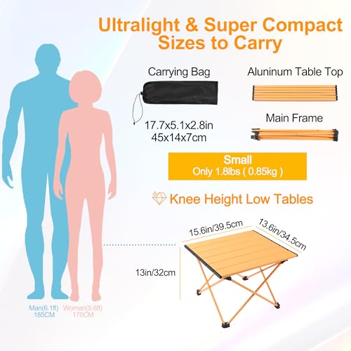 Tesouro Portable Camping Table,Folding Side Table Aluminum Top for Outdoor Cooking, Hiking, Travel, Picnic (Apricot-Small) - Image 3