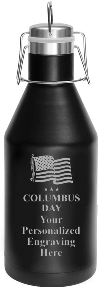 Patriotic Custom Engraved Growler, 64 oz Custom Columbus Day Stainless Steel Growler, Engraving Included