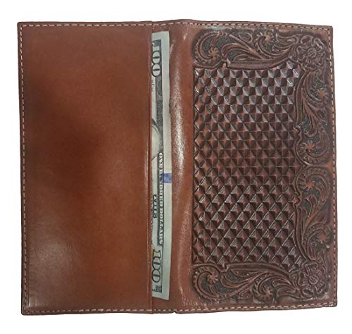 Custom God Bless Texas Tan Floral Weave Long Top Grain Leather Rodeo Wallet3