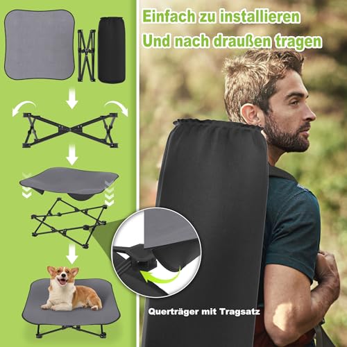 ORHEYA Faltbares Outdoor Hundebett – Erhöhtes, atmungsaktives hundeliege Bett für Hunde bis 60 kg, ideal für Camping und Garten, Outdoor Indoor 87 x 87 x 33 cm
