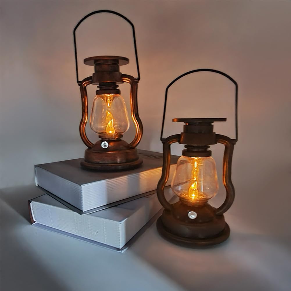 2pc LED Solar Light Retro Kerosene Lamp Solar Powered Candle Hanging Light Outdoor Portable Lantern Light Courtyard Garden Decor