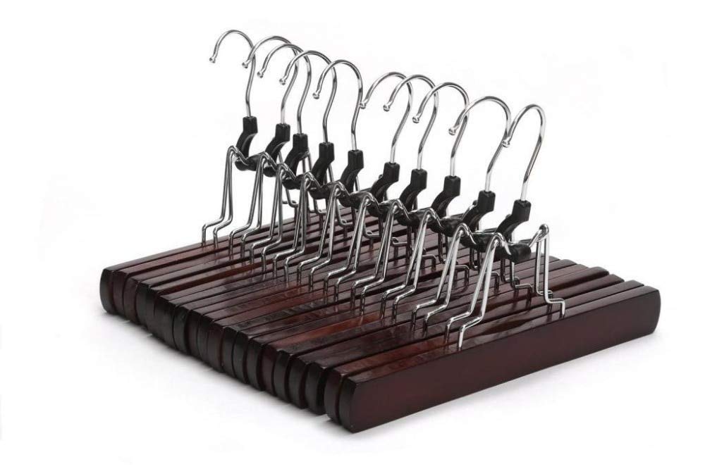 Perchas para pantalones, perchas antideslizantes de madera, colgadores de falda de madera (10 unidades)