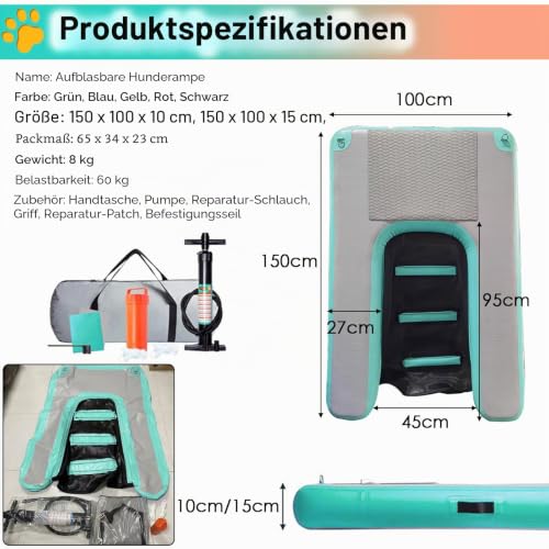 Hundebadeleiter Faltbare Rampen für Hundepools See/ Anlegestelle/ Boot/ Meer schwimmender Hundebadeleiter Rutschfeste EVA-Liegeplattform für Hunde bis 60 kg Einfach aufzublasen und zu entleeren(Blue,1