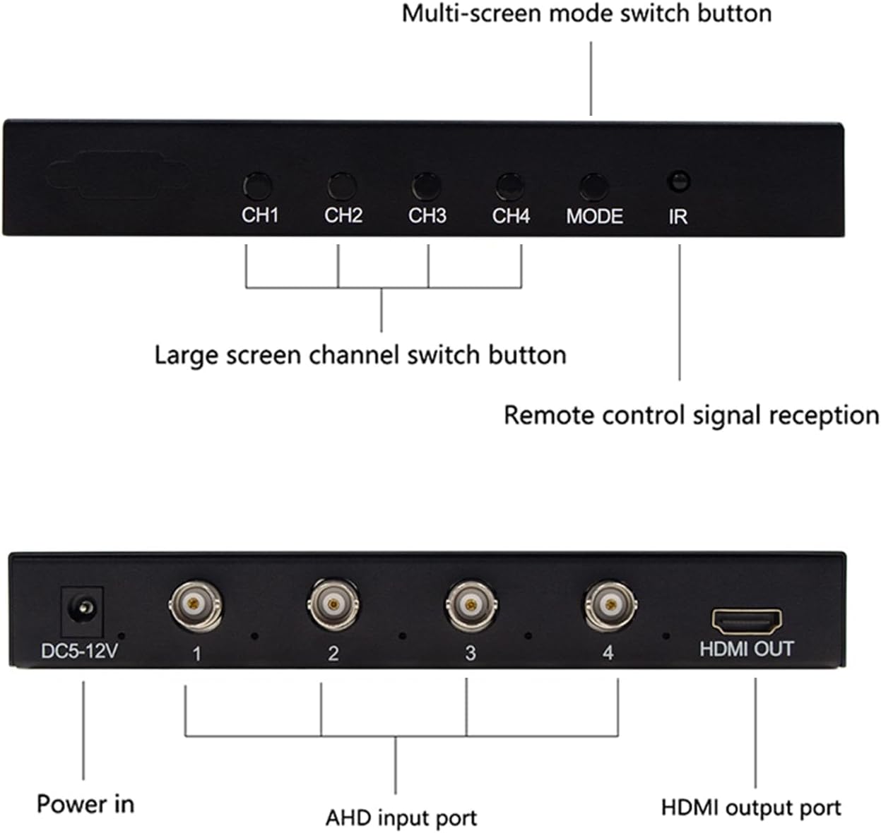 AHD 4x1 Multi-viewer AHD Switcher 4 in 1 Out 1080P HDMI Quad Screen Real Time Multiviewer Support Two Models Switching