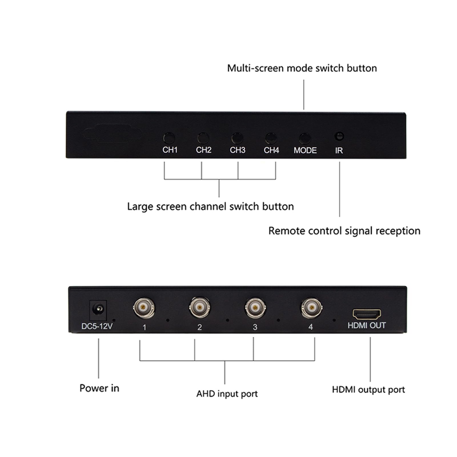 AHD 4 x 1 Multi-visor AHD Conmutador 4 en 1 salida 1080P HDMI Quad pantalla en tiempo real multivisor soporta dos modelos de conmutación