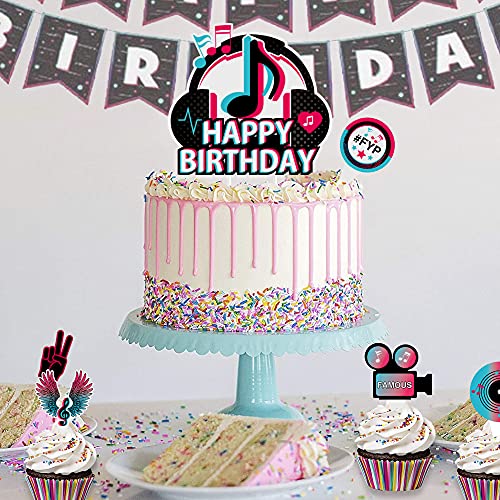 25Pcs Tik Music Happy Birthday Cake Toppers，Musical Tik Cupcake Toppers For Girl's Music Karaoke Themed Party Supplies，Music Birthday Party Decorations #TOP3