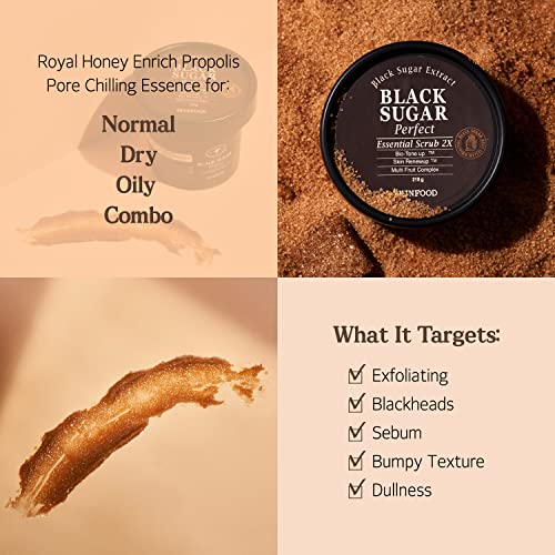 Skinfood Black Sugar Perfect Essential Scrub 2X 210G - Facial Exfoliating Massage Scrub W/O Irritation - Removes Blackheads & Dead Skin Cells - Sugar Scrub Body Exfoliator For Men & Women (7.4 Fl.oz.) #TOP3