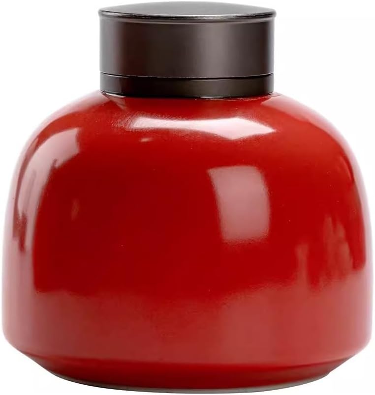 SONGCHAO Sugar Jar Ceramic Tea Cans, Tea Warehouse Alloy Lid Double-Layer Sealed Cans, Simple Storage Cans, Black Tea Storage Cans Tea Canister