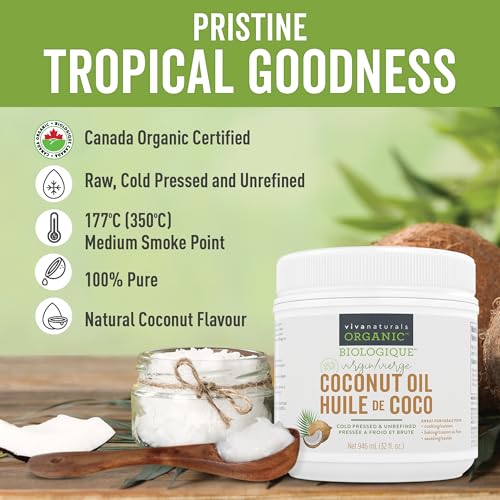 Image of Viva Naturals Organic Coconut Oil - Unrefined & Cold-Pressed, Natural Hair, Skin & Cooking with Fresh Flavor, Non-GMO Extra Virgin Coconut Oil (Aceite de Coco), USDA Organic, 32 Fl Oz (Pack of 6)