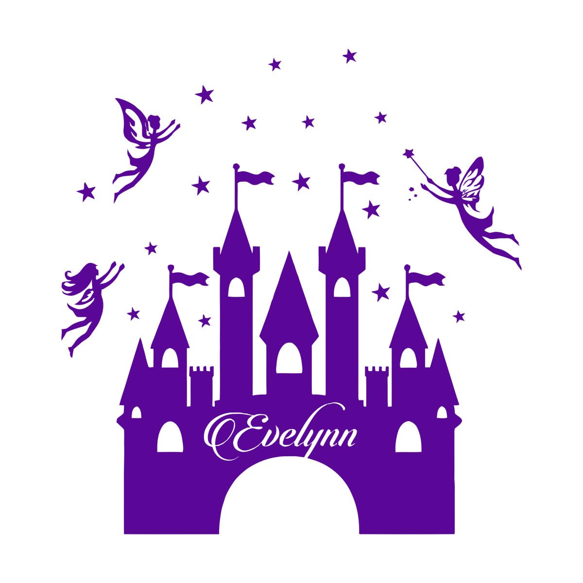Lzhouting Girls Wall Stickers 6082 Princess Castle Wall Decals Personalized Name Magical Fairies Vinyl Wall Stickers Name Custom Bedroom Decor Extra Large - 67X70cm