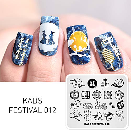 Nail Stamping Druckplatte Vorlage Image Plate Stamper traditionelle chinesische Schaber Mid-Autumn Festival Mondkuchen Thema Muster Nail Art DIY Dekoration drucken Maniküre Design – Bild 3