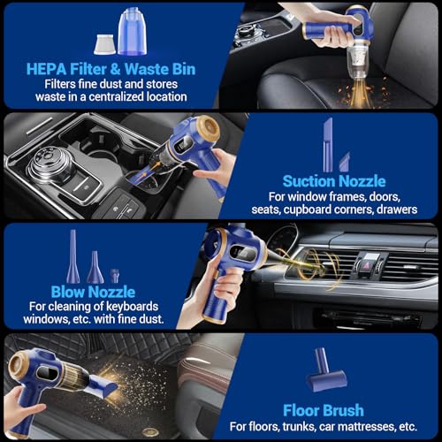Image of Car Vacuum Portable Cordless 17000Pa Cordless Mini Handheld Vacuums with LCD Display and Multi-Nozzles, High Power Wet and Dry for Car, Home, Office, Pet, Compact and Portable Design