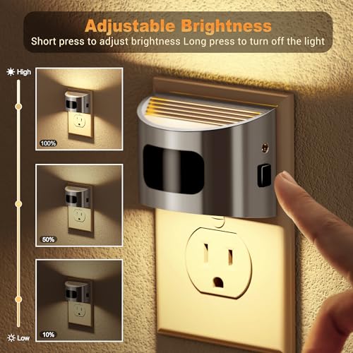 Image of JandCase Motion Sensor Night Light, Night Lights Plug into Wall, Dusk to Dawn Sensor Nightlight with Motion Activated, 30 /60 /100lm Brightness Dimmable, 3000K Warm White, for Kids Bedroom Hallway