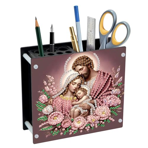 Image of DIY 5D Diamond Painting Pen Holder, Religious Family Acrylic Pencil Organizer for Christian Faith Decor, Decorative Diamond Art Desk Storage for Home and Office Supplies