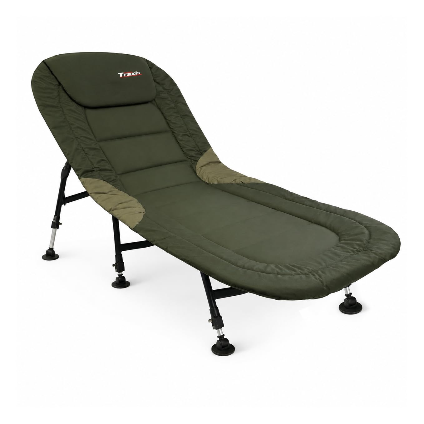 TRAXIS Flat-Bed Camping Bett - faltbar - Liegebett - Feldbett - Fischerbett - verstellbar - Karpfenliege - Bettstuhl - Grün