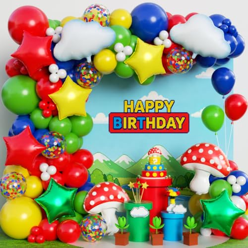 Image of Red Blue Green Yellow Balloon Arch Kit 192Pcs, Video Game Balloon