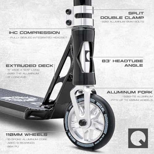 Image of Sequel Rise Stunt Scooter - Complete Pro Trick Scooter with Aluminum Frame, 110mm Wheels, 220 lbs Weight Capacity, Ages 8+