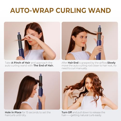 UKLISS 5 in 1 Hair Air Styler Dryer with Air Curlers Auto Curling Wands Multi-use Hair Blow Dryer for Women Set, with Hair Styling Tools Hair Styler Hair Curlers Hair Straightening Brush, Blue/Sliver - Image 9