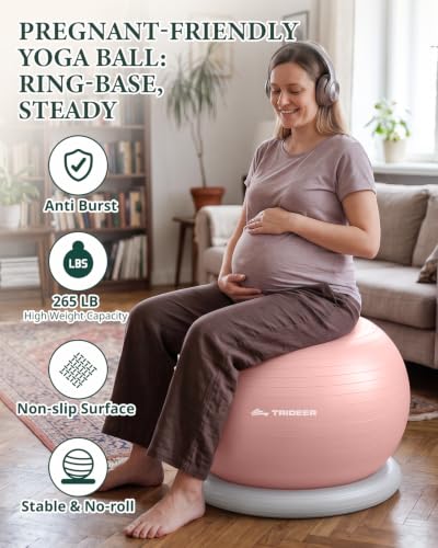 Image of Trideer Yoga Ball Chair with Base for Office Desk, Exercise & Stability Ball Seat, Pilates Ball for Core Training, Pregnancy Ball, Back Pain Relief & Active Sitting