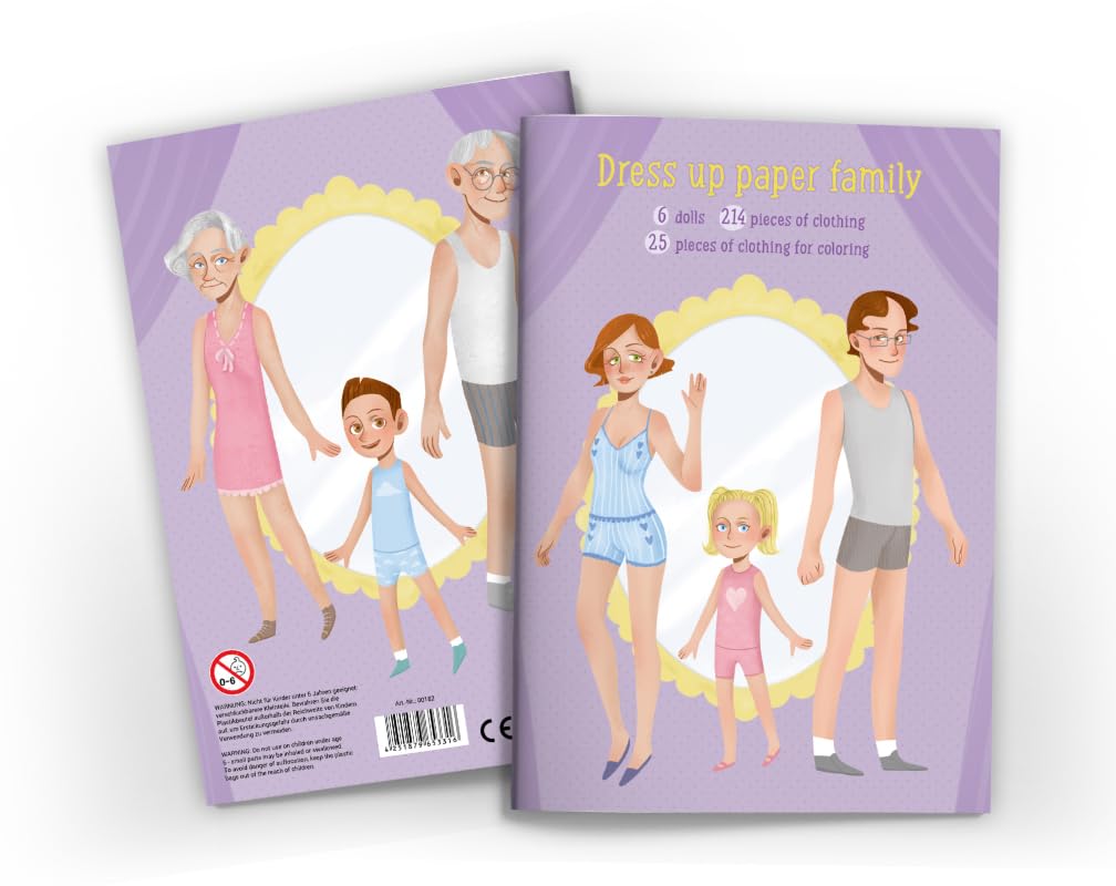 Muñecas de papel para vestir, libro de juegos de muñecas de papel (6 muñecas/una familia de mamá, papá, hija, hijo, abuela y abuelo) con ropa para vestir