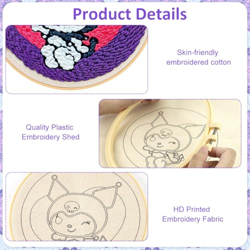Image of PATPAT 20x20CM DIY Tufting Art Craft Kit Cute Punch Needle Kit Embroidery Kit for Beginners DIY Hoop Embroidery Kit with Embroidery Punch Needles, Hoop, DIY Art Kit Gift for Kids Adults