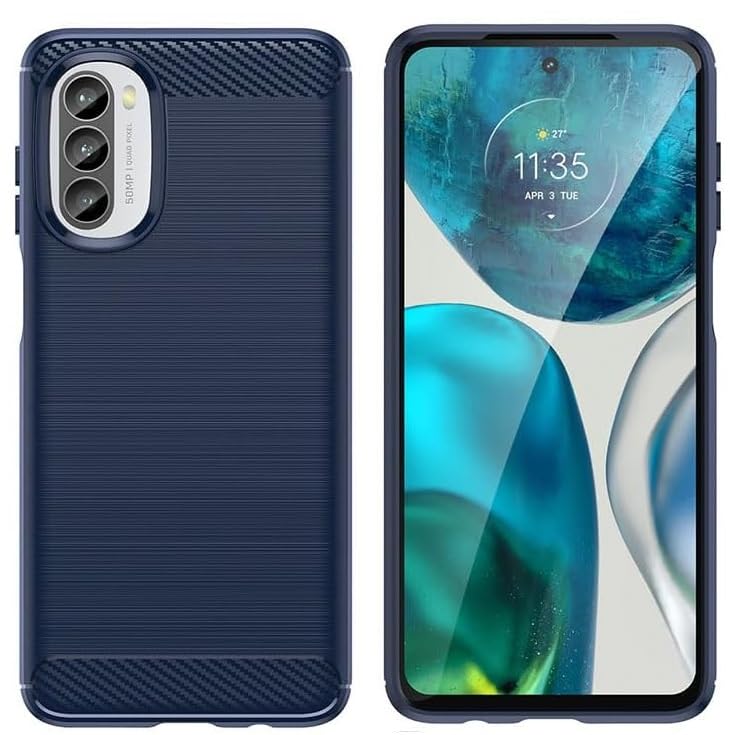 Image of NPRC Hybrid Ultra Slim Protective Case TPU Non-Slip Carbon Fiber Texture Shockproof Case Cover for Moto G82 - Blue