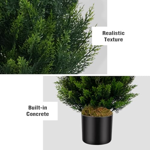 Artificial Topiary Cedar Trees 4FT Tall 2 Set, Outdoor Indoor Faux Pine Shrubs Plants, Realistic Fake Plants Front Porch Decor, Artificial Bushes Cypress for Home Front Door Offices