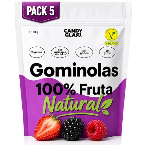 Gominolas Sin Azúcar de Frutos del Bosque 100% Fruta, Chuches Saludables Veganas Sin Gluten, Snacks Saludables Alto en Fibra, Gummies Veganas Naturales para Niños y Adultos, Pack 5 Bolsas 250g