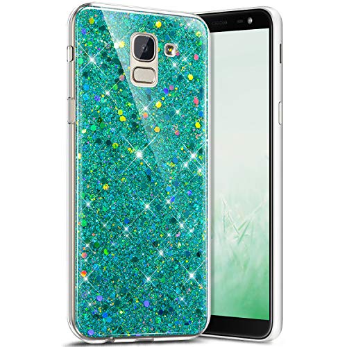 Robinsoni Case Compatible with Samsung Galaxy J6 2018 Cover Flexible Samsung Galaxy J6 2018 Case Silicone Bling Case Soft Silicone TPU Case Glossy Gel Rubber Cover Sparkle Ultra Thin Cover, Green