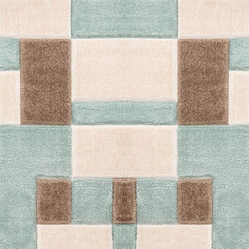 Image of Shaggy Area Rug for Living Room and Bedroom 3X5 FT Soft Plush Floor Carpet with Fluffy Texture, Modern Decorative Rug,Bedside and Indoor Spaces,Beige-Green-Ivory