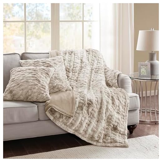 Comfort Spaces Ruched Faux Fur Plush Throw Blanket and Pillow Set with 2 Matching Square Pillow Covers Sofa Throw Blanket for Living Room, Chair, Couch, Home Office Fuzzy Soft Tan Tie Dye 50"x 60"