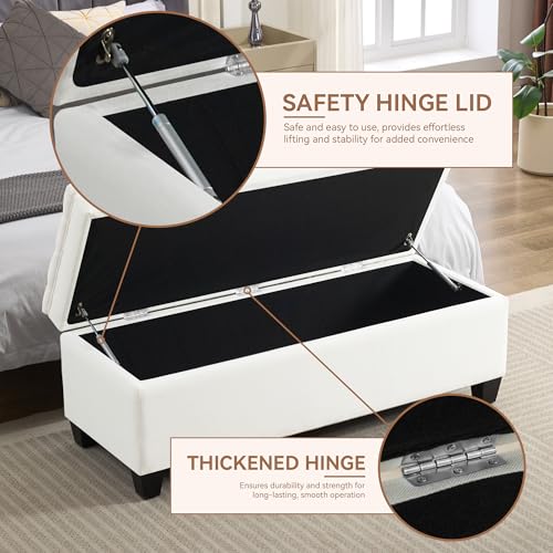 Image of WUTUTUEE 50 inch Fabric Storage Ottoman Bench, Upholstered Rectangle End of Bed Storage Ottoman Tufted Living Room Bedroom Bench with Safety Hinge, Solid Wood Legs, Loads 500 lb(Beige)