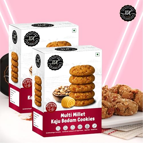 Image of THE DOUGH CORNER Healthy Multi Millet Kaju Badam Cookies | High Protein with Bajra, Jowar, Ragi, and Barley Flours | Naturally Sweetened with Jaggery | No Maida, No Sugar | Guilt-Free Snack for All Ages- pack of 2, 200Gm Each
