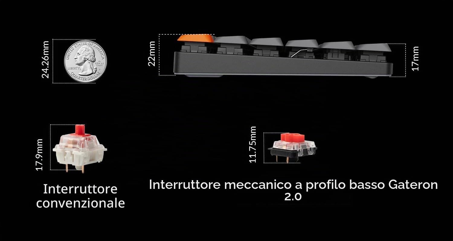 Keychron K3 Max – Tastiera meccanica low-profile 75% QWERTY italiano, keycaps PBT double-shot, switch Gateron Brown hot-swap, wireless 2.4 GHz/Bluetooth 5.1, retroilluminazione RGB, QMK/VIA
